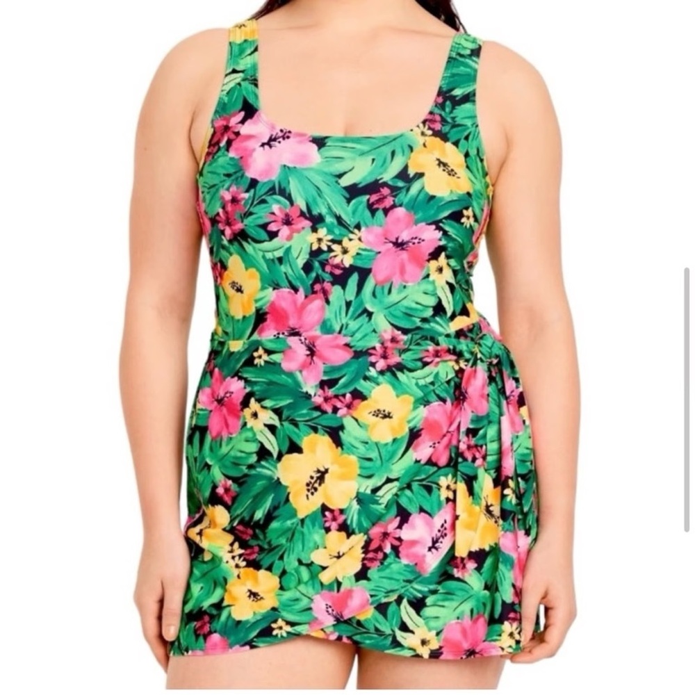 Lot of 2! Brand new! Red and White/ Navy Green and Pink One Piece Swimsuits